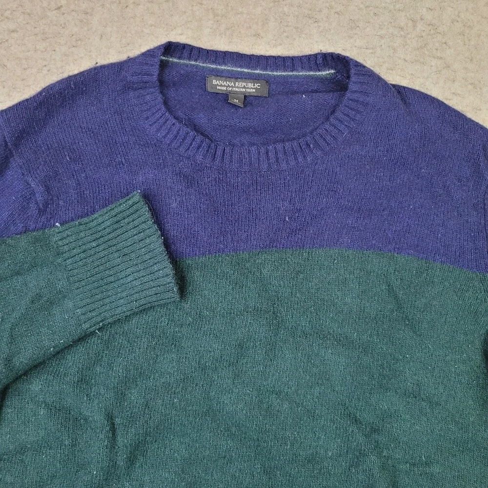 Banana Republic Italian‎ Yarn Merino Wool Sweater Mens M Blue Green Colorblock